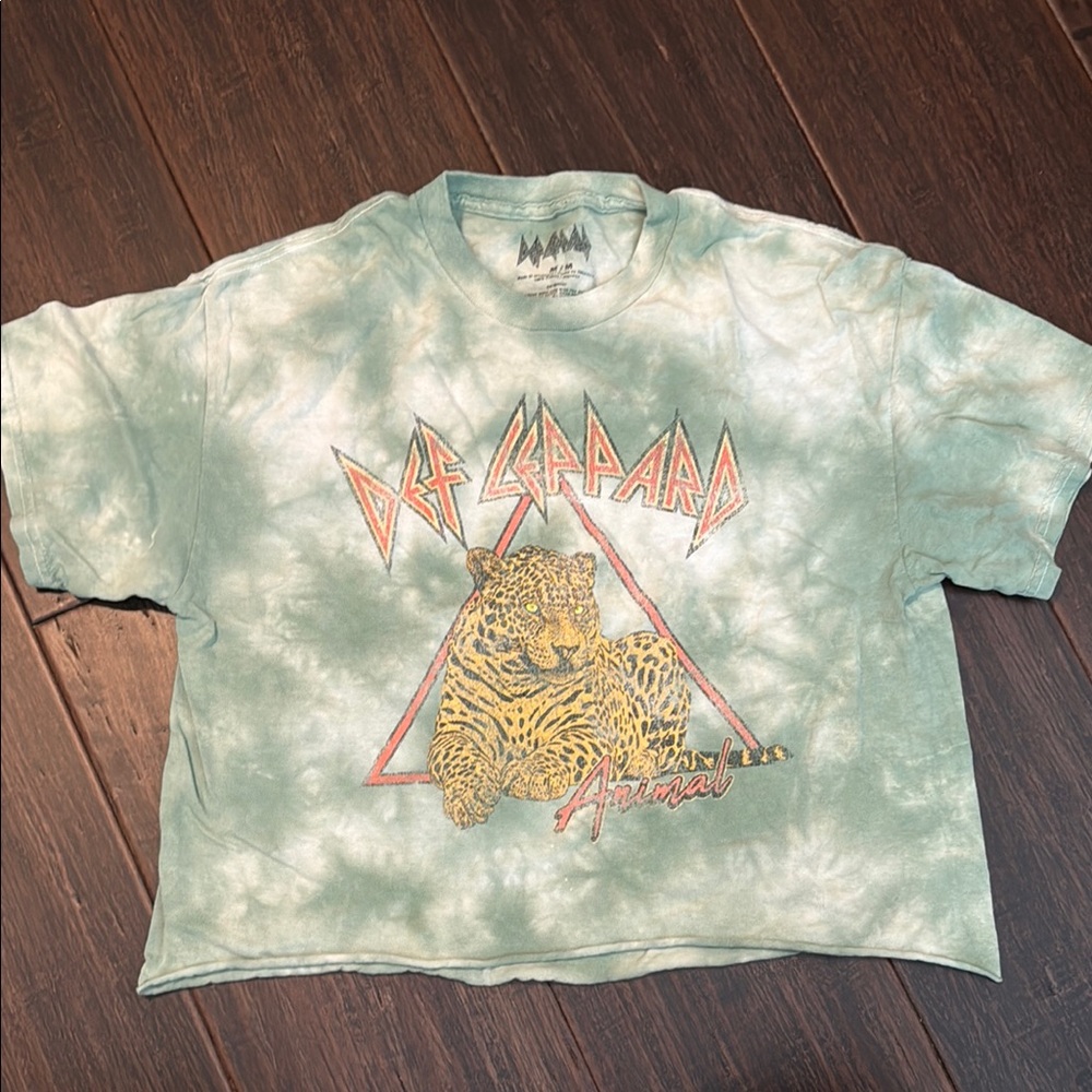 Green Short Sleeve crop Tee with Tie-Dye and Graphic Design